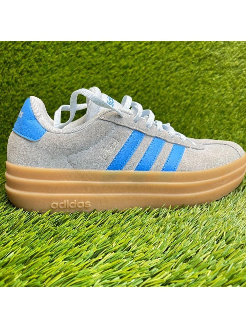 Adidas VL Court Bold Womens Size 6 Gray Blue Gum Athletic‎ Suede Shoes Sneakers